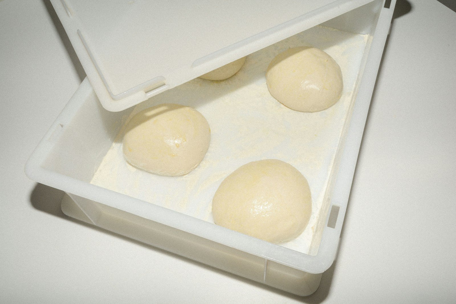 masa de pizza napolitana en una caja de fermentación